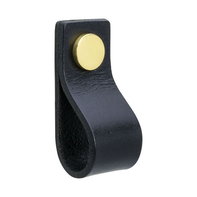 Loop - Svart läder/polerad mässing i gruppen Sortiment / Handtag / Läderhandtag hos Beslag Design i Båstad Aktiebolag (333121-11)