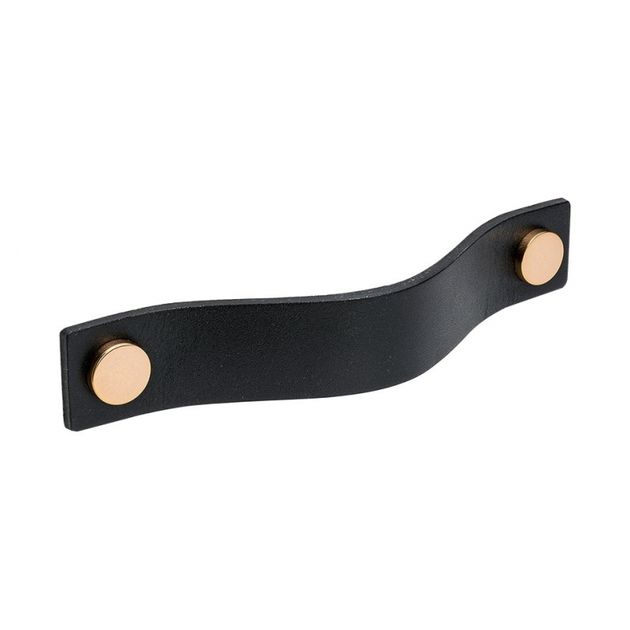 Handtag Loop - 128mm - Svart läder/polerad koppar i gruppen Sortiment / Handtag / Läderhandtag hos Beslag Design i Båstad Aktiebolag (333162-11)