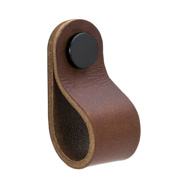Loop Round - Brunt läder/svart i gruppen Sortiment / Handtag / Läderhandtag hos Beslag Design i Båstad Aktiebolag (333234-11)