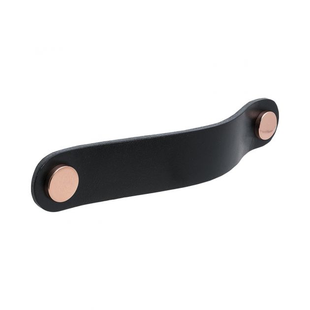 Handtag Loop Round - 128mm - Svart läder/polerad koppar i gruppen Sortiment / Handtag / Läderhandtag hos Beslag Design i Båstad Aktiebolag (333262-11)