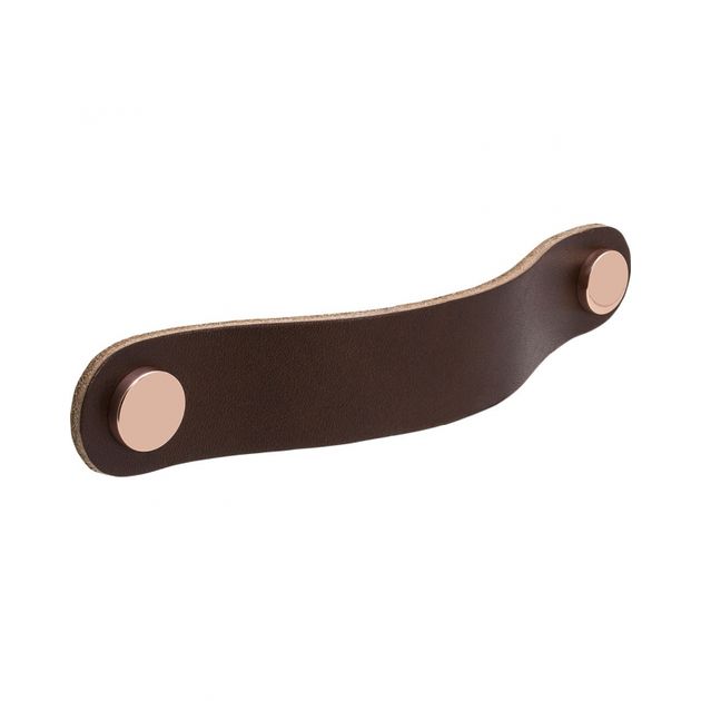 Handtag Loop Round - 128mm - Brunt läder/polerad koppar i gruppen Sortiment / Handtag / Läderhandtag hos Beslag Design i Båstad Aktiebolag (333272-11)