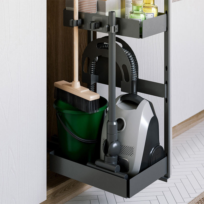 Städskåpsutdrag Deluxe - Vänster - Mörkgrå