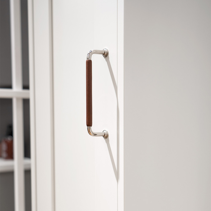 Handtag 1353 - Förnicklad/lädersvept brunt