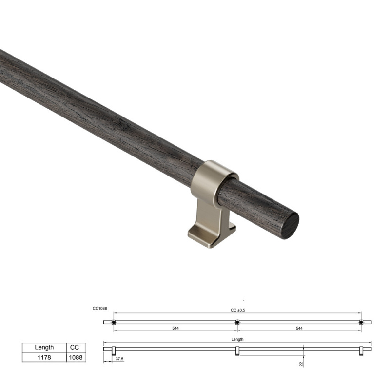 Handtag Bond - Mörkbetsad ek/Borstad mässing