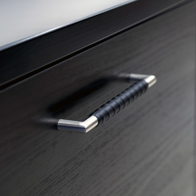 Handtag Norma 12 - Rostfritt/läderlindat svart